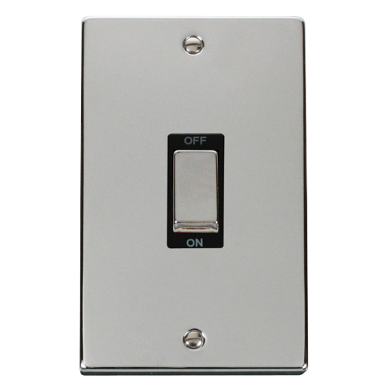 Scolmore Click Deco VPCH502BK 45A 2 Gang (Vertical) DP Plate Switch Polished Chrome Black Inserts