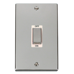 Scolmore Click Deco VPCH502WH 45A 2 Gang (Vertical) DP Plate Switch Polished Chrome White Inserts
