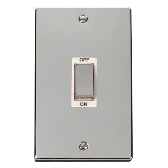 Scolmore Click Deco VPCH502WH 45A 2 Gang (Vertical) DP Plate Switch Polished Chrome White Inserts
