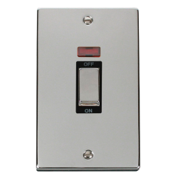 Scolmore Click Deco VPCH503BK 45A 2 Gang (Vertical) DP Plate Switch With Neon Polished Chrome Black Inserts