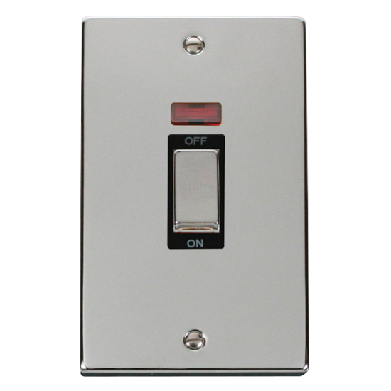 Scolmore Click Deco VPCH053BK 45A 2 Gang (Vertical) DP Plate Switch With Neon Polished Chrome Black Inserts