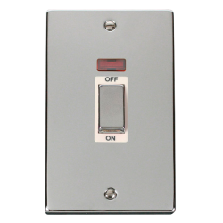 Scolmore Click Deco VPCH503WH 45A 2 Gang (Vertical) DP Plate Switch With Neon Polished Chrome White Inserts