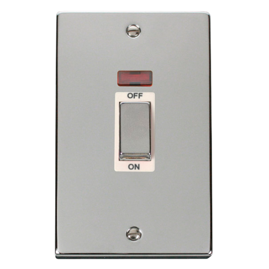 Scolmore Click Deco VPCH503WH 45A 2 Gang (Vertical) DP Plate Switch With Neon Polished Chrome White Inserts