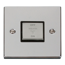 Scolmore Click Deco VPCH520BK 10Amp 3 Pole Fan Isolation Plate Switch Polished Chrome Black Inserts
