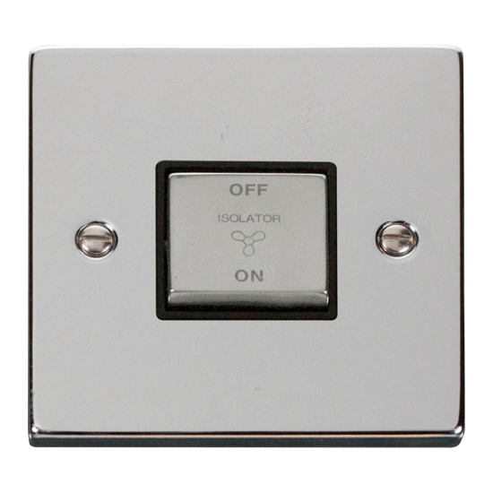 Scolmore Click Deco VPCH520BK 10Amp 3 Pole Fan Isolation Plate Switch Polished Chrome Black Inserts