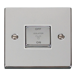 Scolmore Click Deco VPCH520WH 10A 3 Pole Fan Isolation Plate Switch Polished Chrome White Inserts