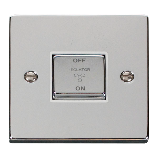 Scolmore Click Deco VPCH520WH 10A 3 Pole Fan Isolation Plate Switch Polished Chrome White Inserts