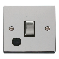 Scolmore Click Deco VPCH522BK20A DP Plate Switch With Optional Flex Outlet Polished Chrome Black Inserts