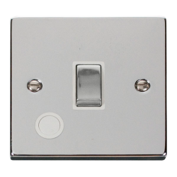 Scolmore Click Deco VPCH520WH 20A DP Plate Switch With Optional Flex Outlet Polished Chrome White Inserts