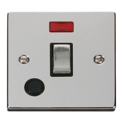 Scolmore Click Deco VPCH523BK 20A DP Plate Switch With Optional Flex Outlet With Neon Polished Chrome Black Inserts