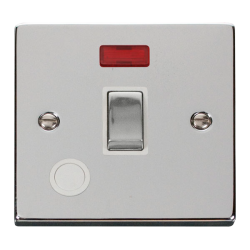Scolmore Click Deco VPCH523WH 20A DP Plate Switch With Optional Flex Outlet With Neon Polished Chrome White Inserts