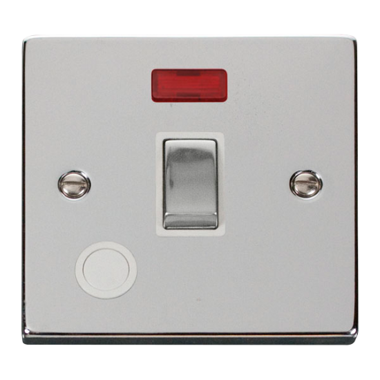 Scolmore Click Deco VPCH523WH 20A DP Plate Switch With Optional Flex Outlet With Neon Polished Chrome White Inserts