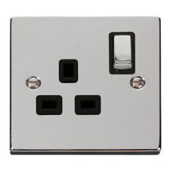 Scolmore Click Deco VPCH053BK 13A 1 Gang DP Switched Socket Outlet Polished Chrome Black Inserts