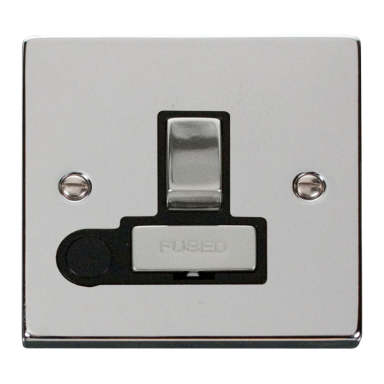 Scolmore Click Deco VPCH511BK 13A DP Switched Fused Connection Unit With Optional Flex Outlet Polished Chrome Black Inserts