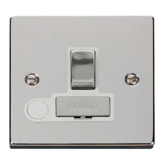 Scolmore Click Deco VPCH551WH 13A DP Switched Fused Connection Unit With Optional Flex Outlet Polished Chrome White Inserts