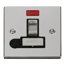 Scolmore Click Deco VPCH552BK 13A DP Switched Fused Connection Unit With Neon & Optional Flex Outlet Polished Chrome Black Inserts