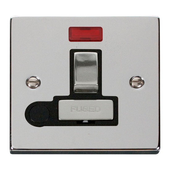 Scolmore Click Deco VPCH552BK 13A DP Switched Fused Connection Unit With Neon & Optional Flex Outlet Polished Chrome Black Inserts