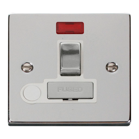 Scolmore Click Deco VPCH552WH 13A DP Switched Fused Connection Unit With Neon & Optional Flex Outlet Polished Chrome White Inserts