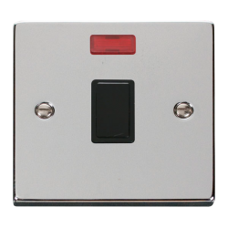 Scolmore Click Deco VPCH623BK 20A DP Plate Switch With Neon Polished Chrome Black Inserts