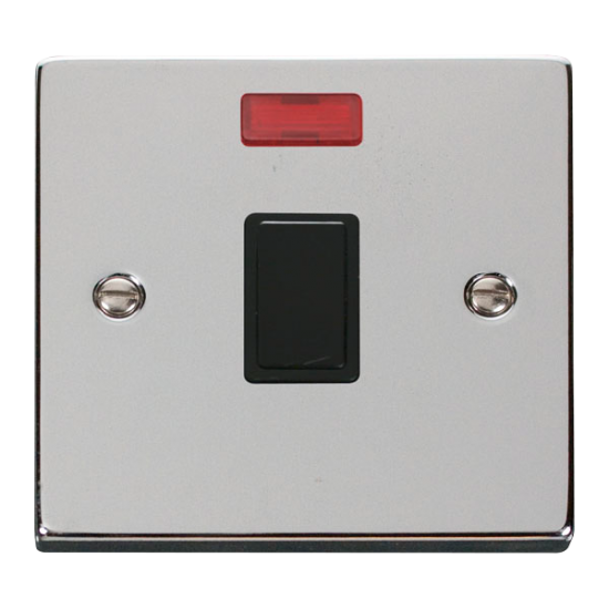 Scolmore Click Deco VPCH623BK 20A DP Plate Switch With Neon Polished Chrome Black Inserts