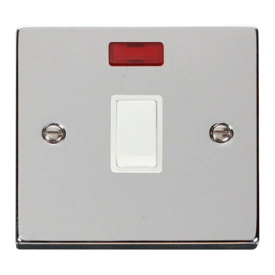 Scolmore Click Deco VPCH622WH 20A DP Plate Switch Polished Chrome White Inserts