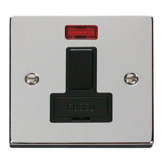 Scolmore Click Deco VPCH652BK 13A DP Switched Fused Connection Unit With Neon Polished Chrome Black Inserts
