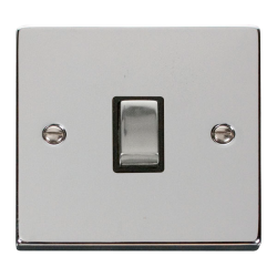 Scolmore Click Deco VPCH722BK 20A DP Plate Switch Polished Chrome Black Inserts
