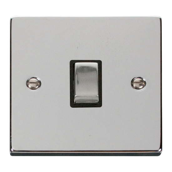Scolmore Click Deco VPCH722BK 20A DP Plate Switch Polished Chrome Black Inserts