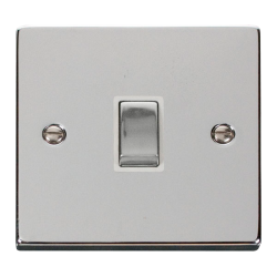 Scolmore Click Deco VPCH722WH 20A DP Plate Switch Polished Chrome White Inserts