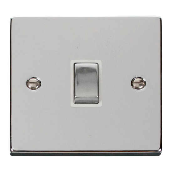 Scolmore Click Deco VPCH722WH 20A DP Plate Switch Polished Chrome White Inserts