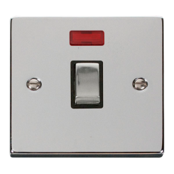 Scolmore Click Deco VPCH723BK 20A DP Plate Switch With Neon Polished Chrome Black Inserts