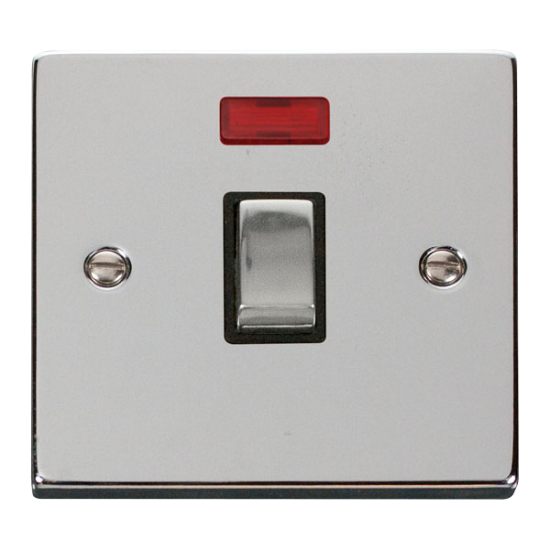 Scolmore Click Deco VPCH723BK 20A DP Plate Switch With Neon Polished Chrome Black Inserts