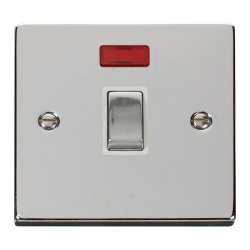 Scolmore Click Deco VPCH723WH 20A DP Plate Switch With Neon Polished Chrome White Inserts