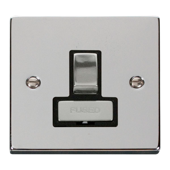 Scolmore Click Deco VPCH751BK 13A DP Switched Fused Connection Unit Polished Chrome Black Inserts
