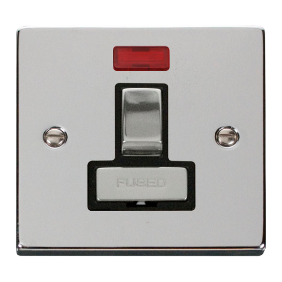 Scolmore Click Deco VPCH053BK 13A DP Switched Fused Connection Unit With Neon Polished Chrome Black Inserts
