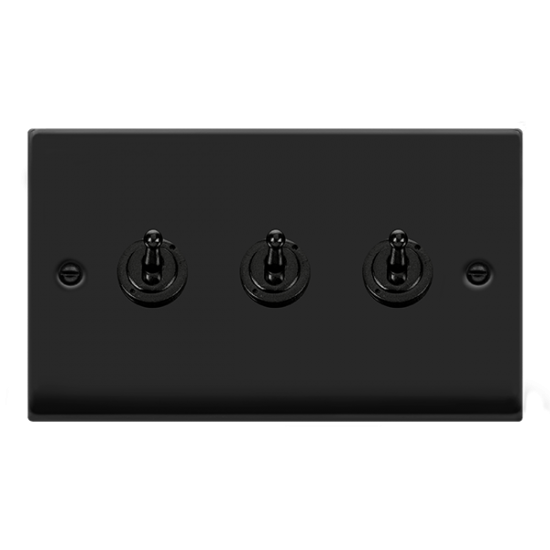VPMB423 Deco VP MATT BLACK 10AX 3GANG 2WAY TOGGLE
