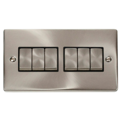VPSC416BK Deco 6 Gang 2 Way 'Ingot' 10AX Switch -