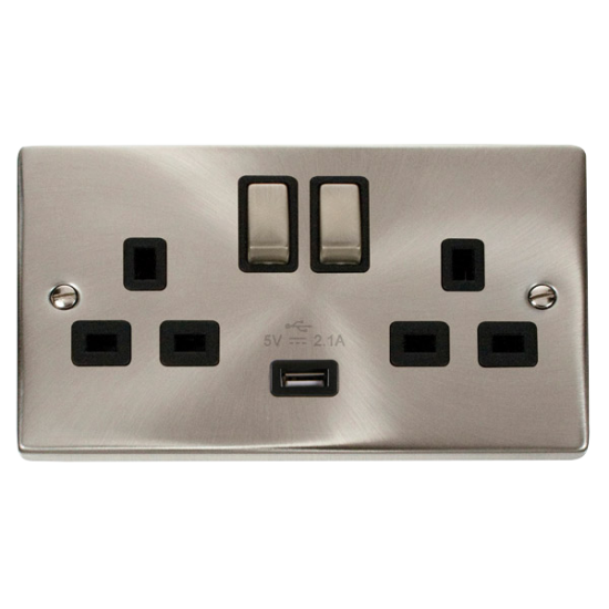 VPSC570BK Deco 13A 2G Ingot Switched Socket With 2
