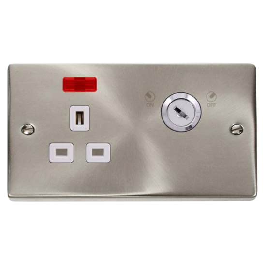 VPSC655WH Deco 13A 1G DP LOCKABLE SKT W NEON DECO