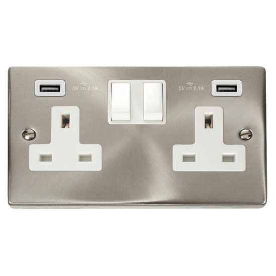VPSC780WH Deco 13A 2 Gang Switched Socket With Twi