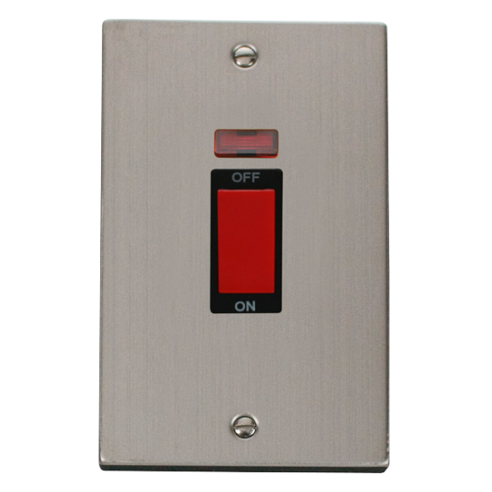 VPSS203BK Deco 2 Gang 45A DP Switch With Neon - Black Inserts