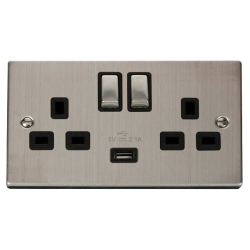 VPSS570BK Deco Stainless Steel 13A 2G Ingot Switch