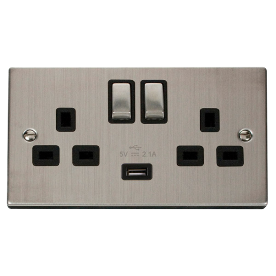 VPSS570BK Deco Stainless Steel 13A 2G Ingot Switch