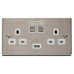VPSS570WH Deco Stainless Steel 13A 2G Ingot Switch