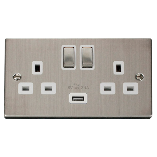 VPSS570WH Deco Stainless Steel 13A 2G Ingot Switch