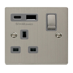 VPSS585GY Deco DECO 'INGOT' 13A 1  GANG  SWITCHED