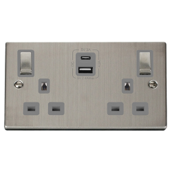 VPSS586GY Deco 13A Ingot 2 Gang Switched Safety Sh