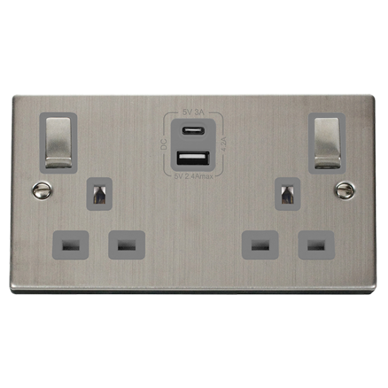 VPSS586GY Deco 13A Ingot 2 Gang Switched Safety Sh