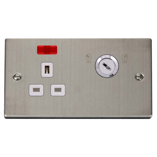 VPSS655WH Deco 13A 1G DP LOCKABLE SKT W NEON DECO