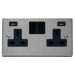 VPSS780BK Deco 13A 2 Gang Switched Socket With Twi